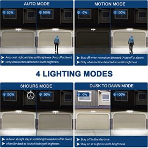 EMANER Motion Activated Security Light, Motion Sensing & Dusk to Dawn Adjust, AUTO Dim & Keep On 4 Lighting Mode Option, 5000K 28W Hardwired LED Floodlight for Outdoor/Patio/Porch, (1-Pack, White)