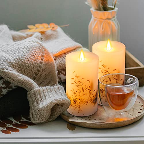 OREiN Flickering Flameless Candles with Remote, Real Wax Battery Operated Candles with Timer, Embedded Dried Flowers Battery Candles Flickering, LED Candles for Home Decorations, D 3.25" x H 6" 2 Pack