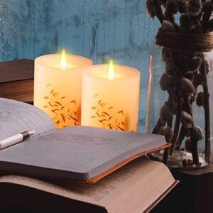 OREiN Flickering Flameless Candles with Remote, Real Wax Battery Operated Candles with Timer, Embedded Dried Flowers Battery Candles Flickering, LED Candles for Home Decorations, D 3.25" x H 6" 2 Pack