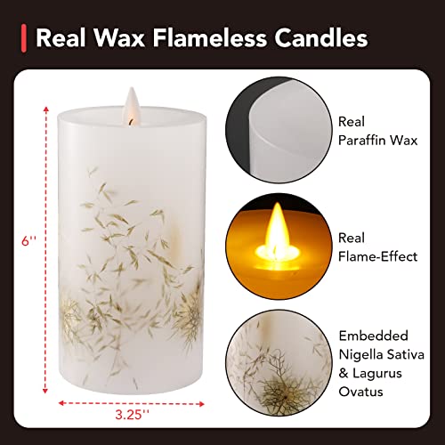 OREiN Flickering Flameless Candles with Remote, Real Wax Battery Operated Candles with Timer, Embedded Dried Flowers Battery Candles Flickering, LED Candles for Home Decorations, D 3.25" x H 6" 2 Pack