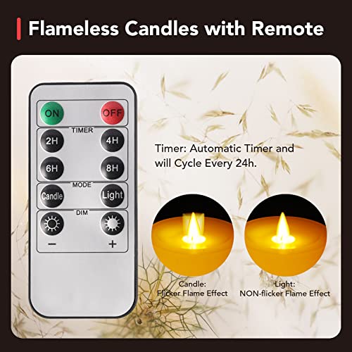 OREiN Flickering Flameless Candles with Remote, Real Wax Battery Operated Candles with Timer, Embedded Dried Flowers Battery Candles Flickering, LED Candles for Home Decorations, D 3.25" x H 6" 2 Pack