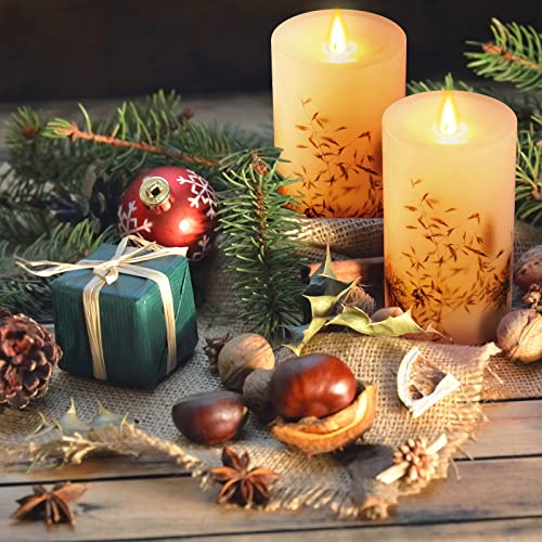 OREiN Flickering Flameless Candles with Remote, Real Wax Battery Operated Candles with Timer, Embedded Dried Flowers Battery Candles Flickering, LED Candles for Home Decorations, D 3.25" x H 6" 2 Pack