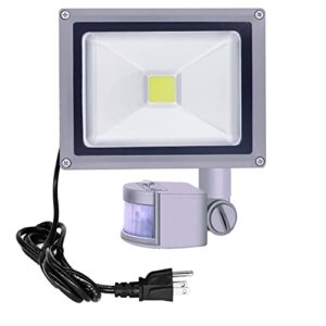 hannahong 20w led motion sensor flood light plug in,pir induction lamp,dusk to dawn outdoor auto on/off spot,security,work light,6500k daylight,ip66 waterproof,for garage yard patio porch lighting