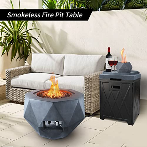 Kante 25" Concrete Propane Fire Pit Table with Assemble Tank Cover, 50,000 BTU Geometric Fire Pit with Tray Style Lid, Lava Rock, Charcoal (A-GF002-60121-SB01)