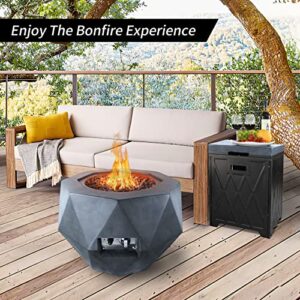 Kante 25" Concrete Propane Fire Pit Table with Assemble Tank Cover, 50,000 BTU Geometric Fire Pit with Tray Style Lid, Lava Rock, Charcoal (A-GF002-60121-SB01)