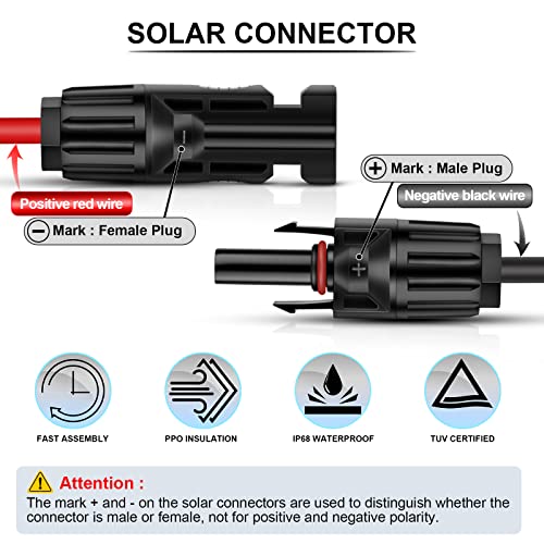 iGreely 10 Gauge Wire Solar to O Ring Cable Solar Panel Adapter Kit Cable Connetor for RV Solar Charge Controller Solar Generator Inverter Battery Pack Charger 10AWG 1Ft