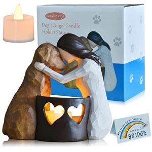 weslinkeji Dog Memorial Gifts，Pet Loss Gifts，Hand-Sculpted Dogs Passing Away Sympathy Gift，Remembrance Gift ，Dog Lovers Candle Holder Statue with LED Candle