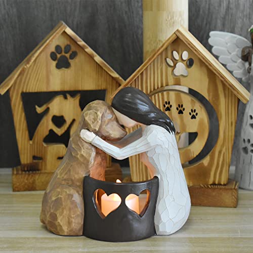 weslinkeji Dog Memorial Gifts，Pet Loss Gifts，Hand-Sculpted Dogs Passing Away Sympathy Gift，Remembrance Gift ，Dog Lovers Candle Holder Statue with LED Candle