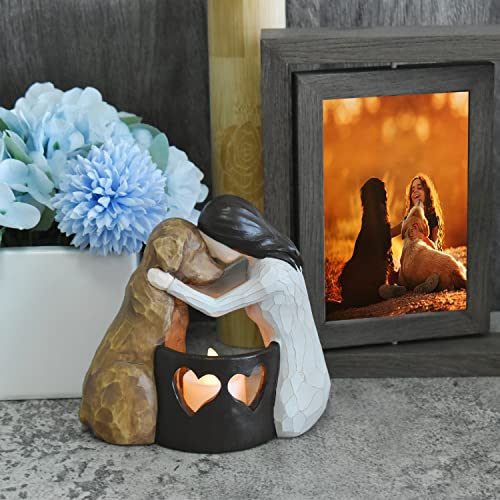 weslinkeji Dog Memorial Gifts，Pet Loss Gifts，Hand-Sculpted Dogs Passing Away Sympathy Gift，Remembrance Gift ，Dog Lovers Candle Holder Statue with LED Candle