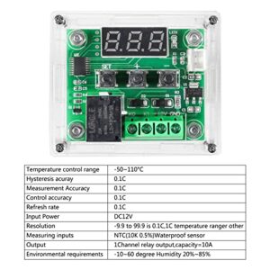 6pcs W1209 12V DC Digital Temperature Controller Board with Case Micro Digital Thermostat -50-110°C Electronic Temperature Temp Control Module Switch with 10A One-Channel Relay and Waterproof Blue