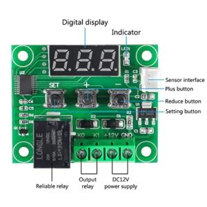 6pcs W1209 12V DC Digital Temperature Controller Board with Case Micro Digital Thermostat -50-110°C Electronic Temperature Temp Control Module Switch with 10A One-Channel Relay and Waterproof Blue