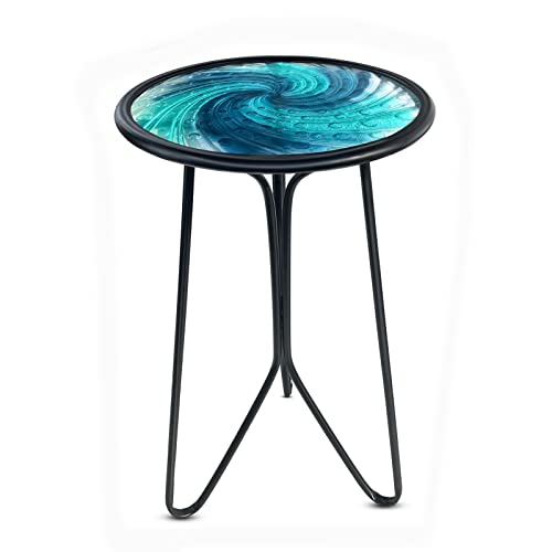 LIFFY Patio Side Table - Small Round End Table - Metal Side Table - Small Porch Table for Indoor and Outdoor Decor (12in Glass Top)