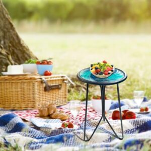 LIFFY Patio Side Table - Small Round End Table - Metal Side Table - Small Porch Table for Indoor and Outdoor Decor (12in Glass Top)