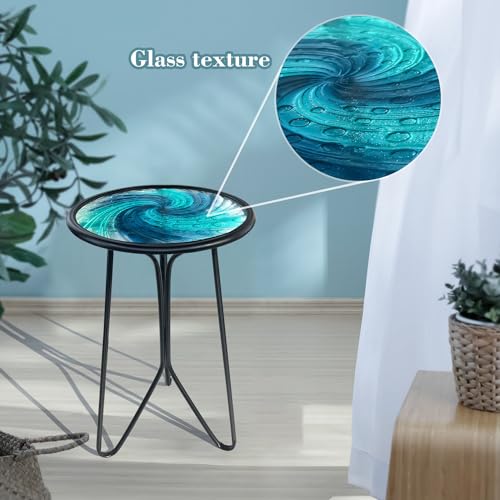 LIFFY Patio Side Table - Small Round End Table - Metal Side Table - Small Porch Table for Indoor and Outdoor Decor (12in Glass Top)