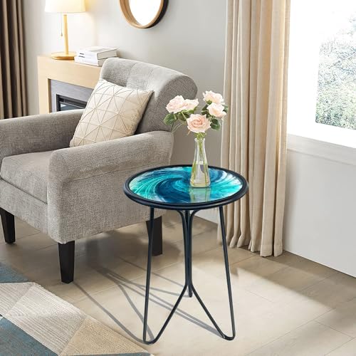 LIFFY Patio Side Table - Small Round End Table - Metal Side Table - Small Porch Table for Indoor and Outdoor Decor (12in Glass Top)