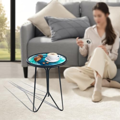 LIFFY Patio Side Table - Small Round End Table - Metal Side Table - Small Porch Table for Indoor and Outdoor Decor (12in Glass Top)