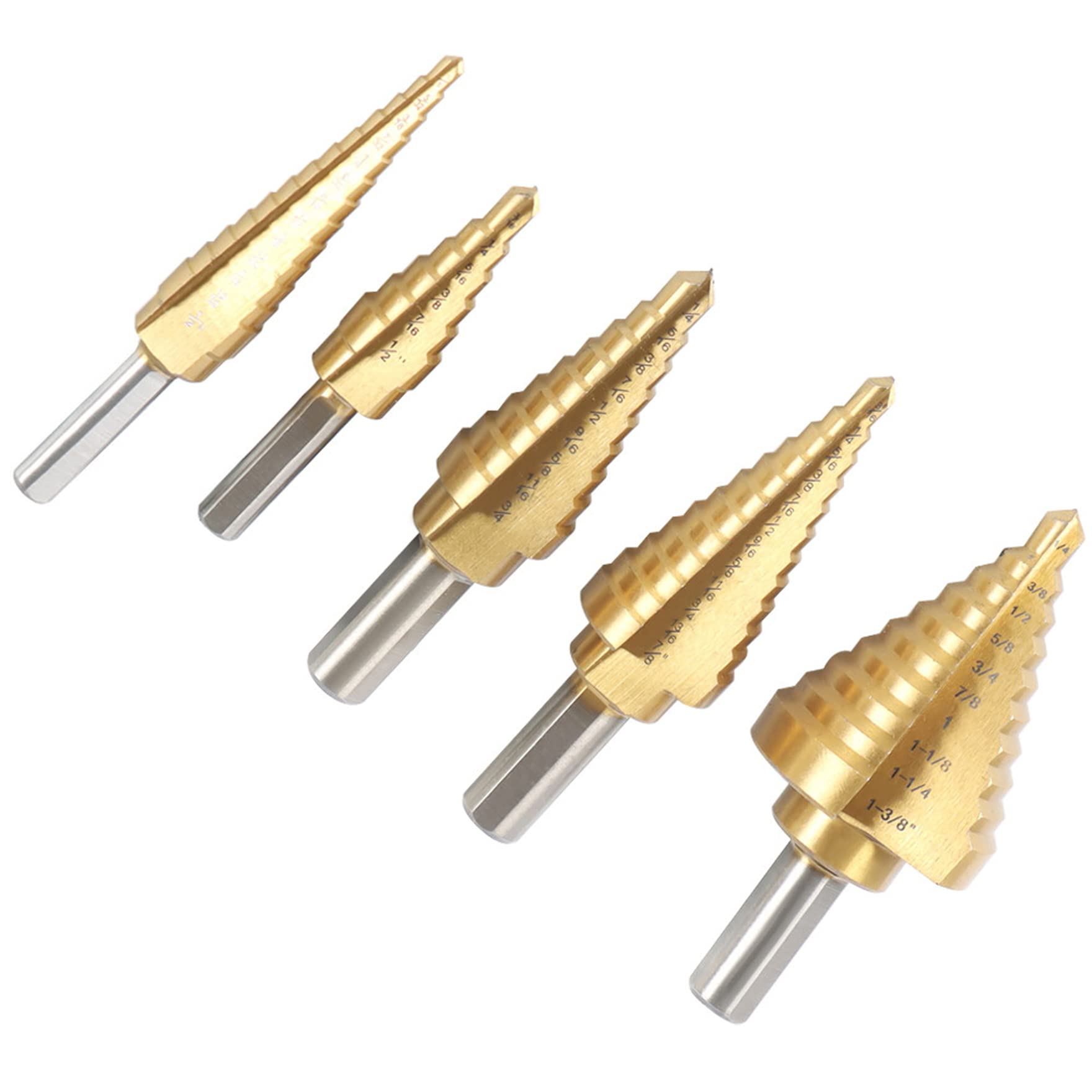 waltyotur Titanium Step Drill Bit Set with Automatic Center Punch 1/8 to 1-3/8 inch for DIYers 50 Sizes 6 Pieces