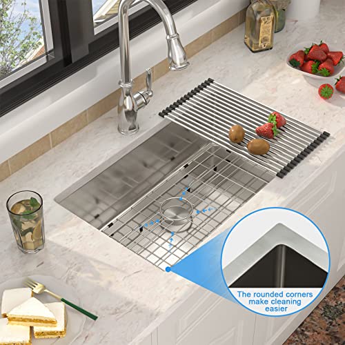 Zeayoun 33 Inch Kitchen Sinks Undermount - 33 x 19 Stainless Steel Single Bowl Undermount Kitchen Sink Deep Rectangular Large Under Counter Sink with Rounded Corner, 33 x 19 x 9 Inch