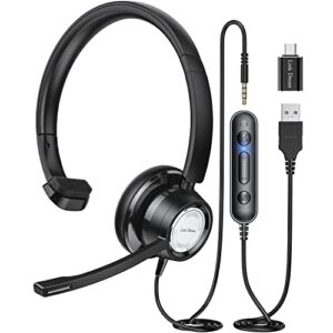 link dream usb headset with microphone in-line controls & ultar comfort wired computer headset for pc, business, office, call center, uc, skype, zoom, webinar, home (monaural style)