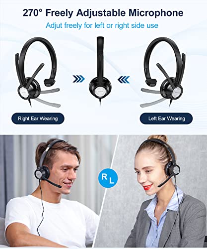 Link Dream USB Headset with Microphone in-line Controls & Ultar Comfort Wired Computer Headset for PC, Business, Office, Call Center, UC, Skype, Zoom, Webinar, Home (Monaural Style)