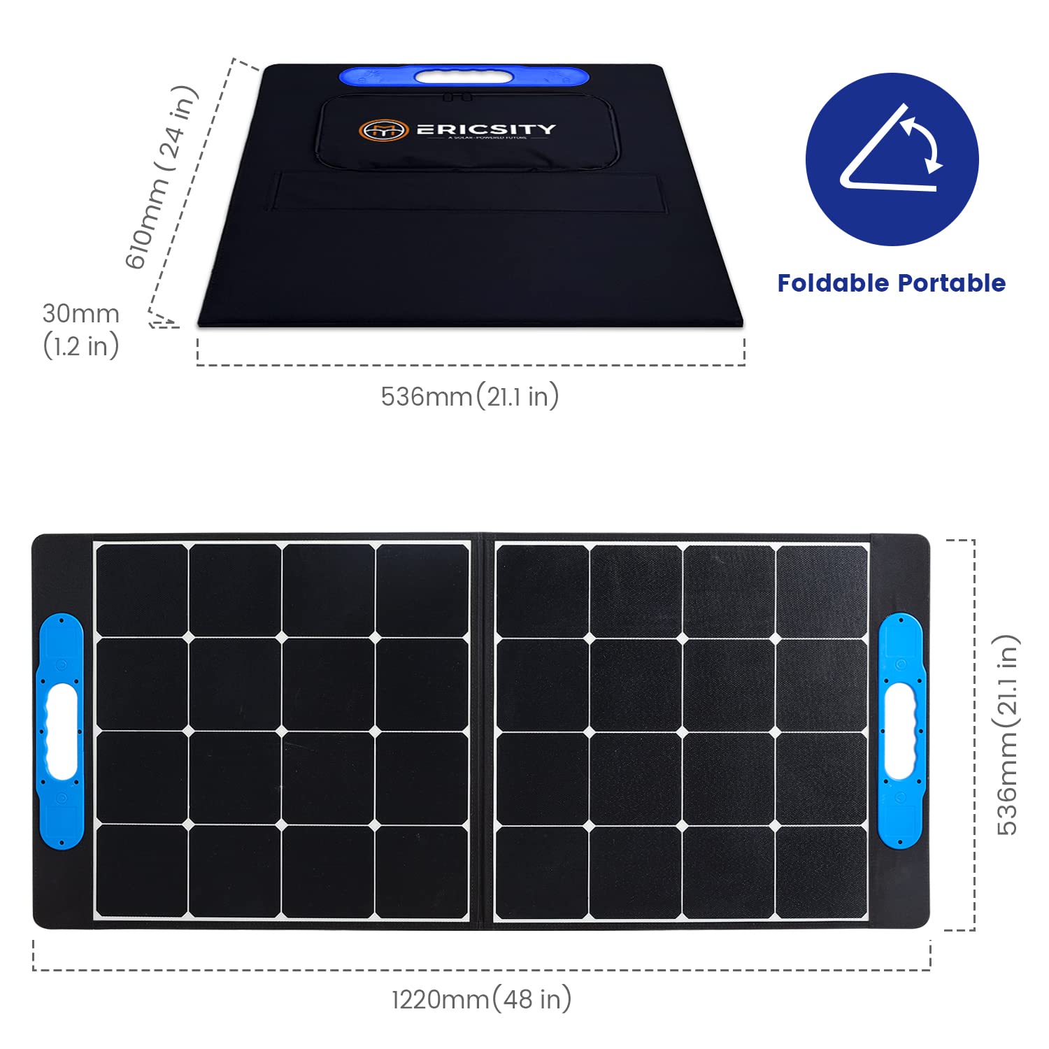 100w Solar Panel Portable, Ericsity Folding Solar Panel for Camping with SunPower Solar Panel Cells Portable Solar Charger Solar Panel for Power Station, Camping RV Hiking,Off-Grid Living or Backyard