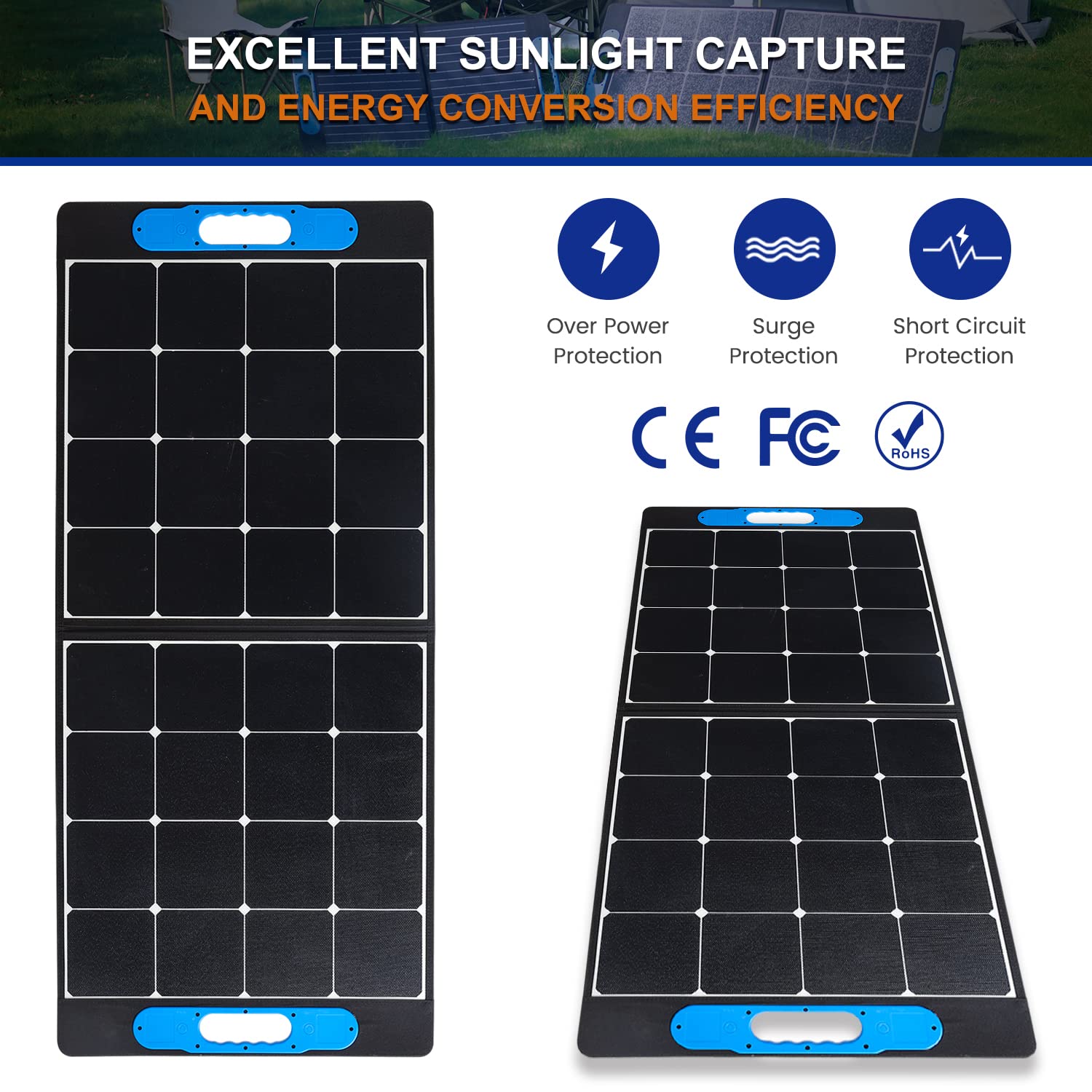 100w Solar Panel Portable, Ericsity Folding Solar Panel for Camping with SunPower Solar Panel Cells Portable Solar Charger Solar Panel for Power Station, Camping RV Hiking,Off-Grid Living or Backyard