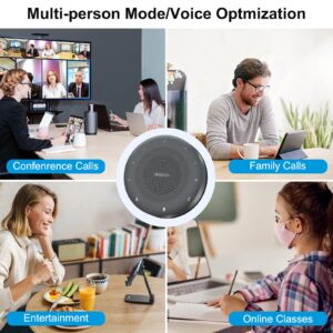 Anyjoinn Bluetooth Speakerphone with 6 Mics, USB Conference Speaker with Enhanced 360° Voice Pickup, Noise Reduction, Portable Speakerphone for Home Office, 3 Kinds of Connection, USB-C Plug and Play