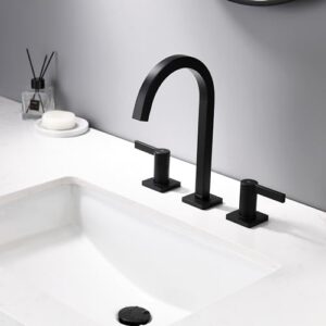 indare matte black bathroom faucet, 8 inch brass widespread bathroom faucets for sink 3 hole, bathroom sink faucet with pop-up drain & supply lines, 110104-pb