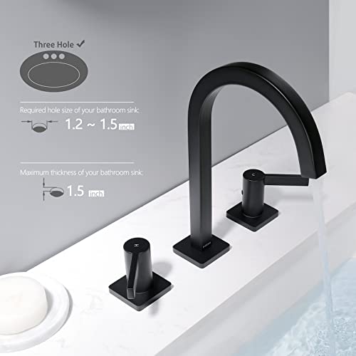 indare Matte Black Bathroom Faucet, 8 Inch Brass Widespread Bathroom Faucets for Sink 3 Hole, Bathroom Sink Faucet with Pop-Up Drain & Supply Lines, 110104-PB