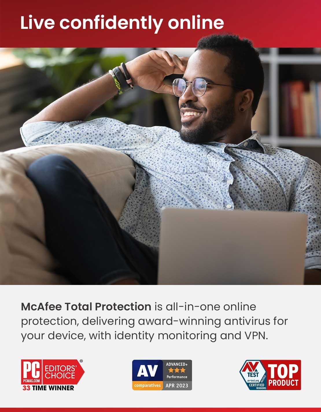 McAfee Total Protection 2024 Ready | 1 Device | Cybersecurity Software Includes Antivirus, Secure VPN, Password Manager, Dark Web Monitoring | Download