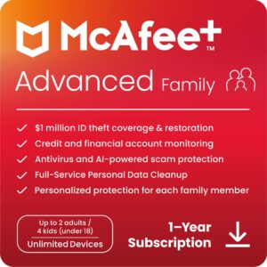 mcafee+ advanced family 2024 ready | unlimited devices | advanced identity and privacy protection | parental controls | 1 year subscription | download