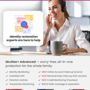 McAfee+ Advanced Family 2024 Ready | Unlimited Devices | Advanced Identity and Privacy Protection | Parental Controls | 1 Year Subscription | Download