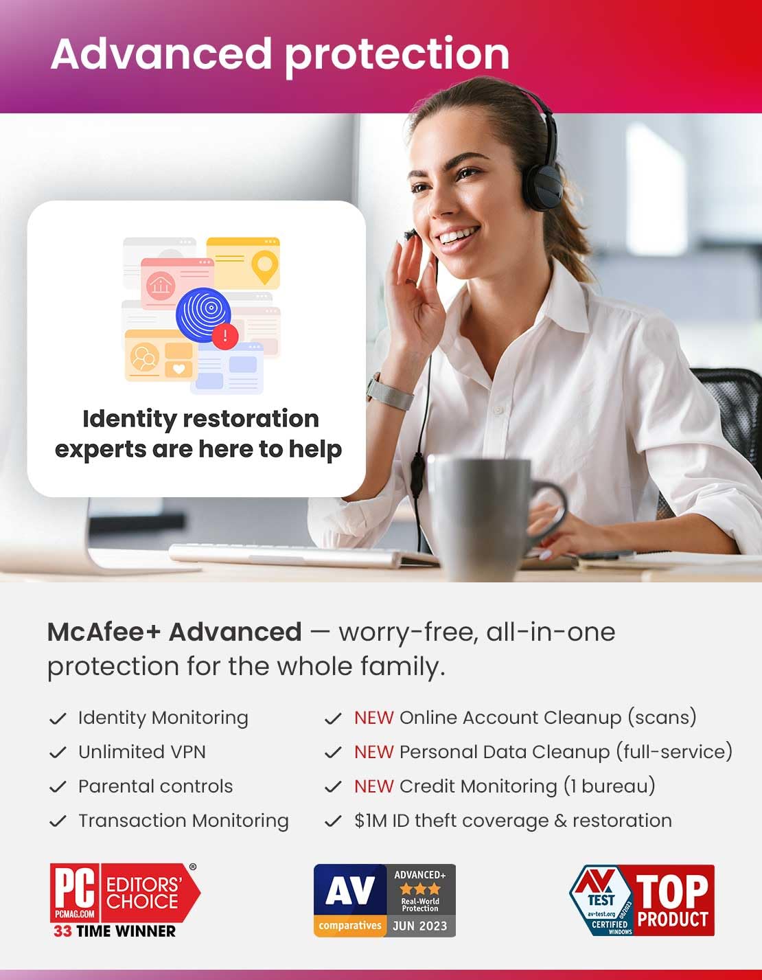 McAfee+ Advanced Family 2024 Ready | Unlimited Devices | Advanced Identity and Privacy Protection | Parental Controls | 1 Year Subscription | Download