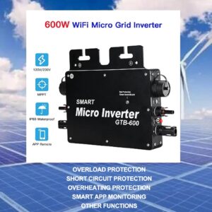 600W WiFi Control Power Inverters Automatic Identification Solar Power Grid Tie Micro Inverter AC120 230V(Black US Plug)