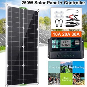 Srum 250W Solar Panel Kit, 12V/24V Monocrystalline Solar Panel Battery Maintainer Charger with Waterproof 10A Solar Charge Controller, Dual USB Solar Power Panel for RV Car Boat Home