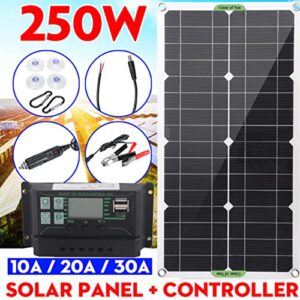 Srum 250W Solar Panel Kit, 12V/24V Monocrystalline Solar Panel Battery Maintainer Charger with Waterproof 10A Solar Charge Controller, Dual USB Solar Power Panel for RV Car Boat Home