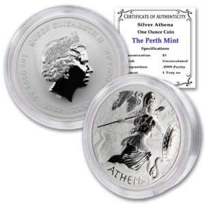 2022 p 1 oz tuvaluan silver athena coin - gods of olympus series brilliant uncirculated (in capsule) $1 seller bu