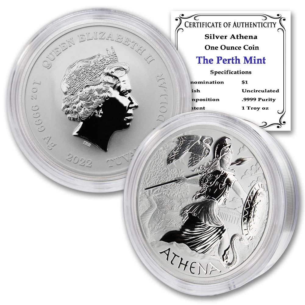 2022 P 1 oz Tuvaluan Silver Athena Coin - Gods of Olympus Series Brilliant Uncirculated (in Capsule) $1 Seller BU