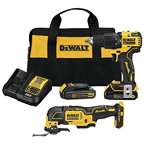 DEWALT 20V MAX Hammer Drill and Oscillating Tool, Power Tool Combo Kit, Cordless, 1/2 inch, 2 Batteries and Charger Included (DCK224C2)