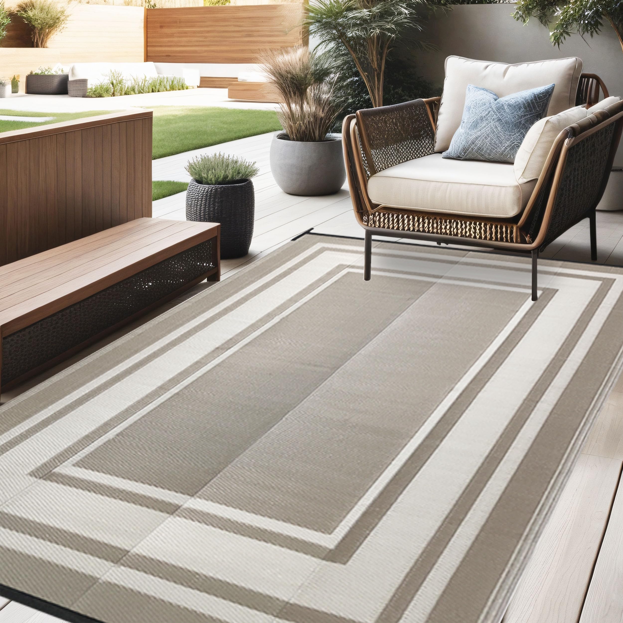 Rurality Outdoor Rugs 5x8 for Patios Clearance,Waterproof Mats for Porch,Deck,Plastic Straw Area Rugs for Backyard,Balcony,Reversible,Geometric