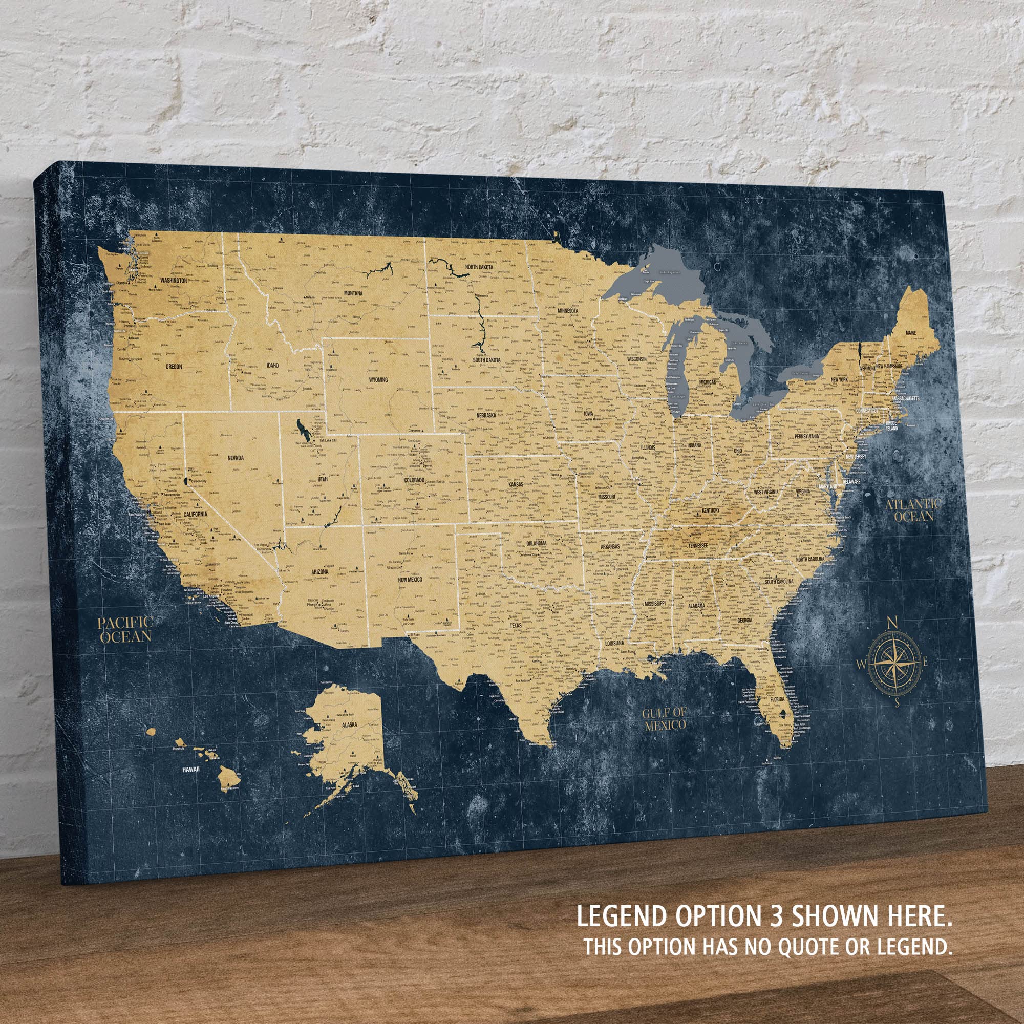 Holy Cow Canvas Personalized Gold & Navy Textured Push Pin Map United States on Canvas, US Travel Map with Pins to Mark Travels, USA Map Pin Board, Best Gift for People Who Travel Gift for Traveler
