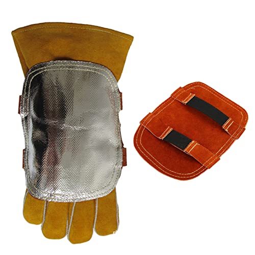 Asixxsix Welding Hand Pad, HighTemperature Resistant Hand Heat Shield Cowhide Leather Aluminized Back Hand Shield for Welder Furnace Industrial Boiler Cutting Welding Metal Smelting