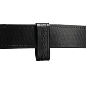 Handcuff Strap Black Leather Basketweave with Black Safety Snap