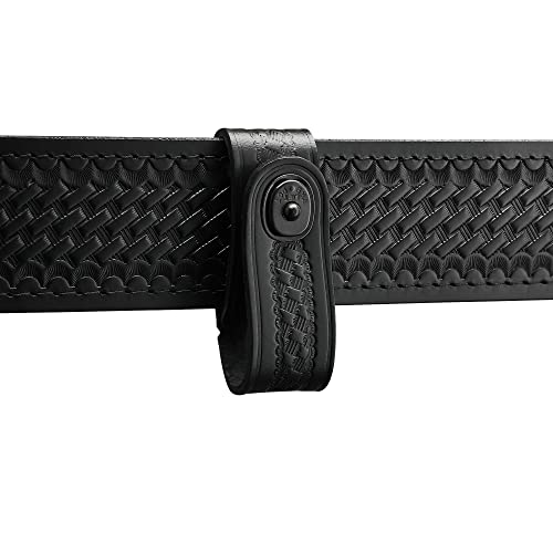 Handcuff Strap Black Leather Basketweave with Black Safety Snap