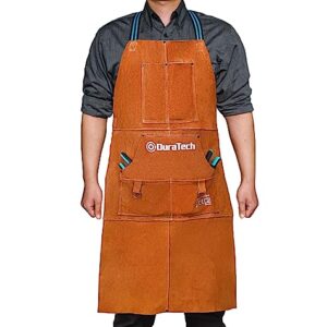 DURATECH Welding Apron, 36" Leather Welding Apron Heat Flame Resistant, Heavy Duty Welding Apron with 6 Tool Pockets, 100% Cowhide Leather Work Apron Big And Tall, Woodworking Apron