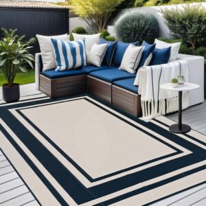 RURALITY Outdoor Rugs 5x8 for Patios Clearance,Waterproof Mats for Camping,Porch,RV, Portable Plastic Area Rugs for Picnic,Reversible,Black and White