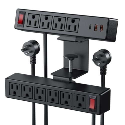 VILONG Desk Clamp Power Strip with USB, 2 in 1 Dual Layer Desktop Edge Power Strip, Removable Clamp Power Socket with 10AC Outlets & Switch, 6ft Extension Cord（Black）