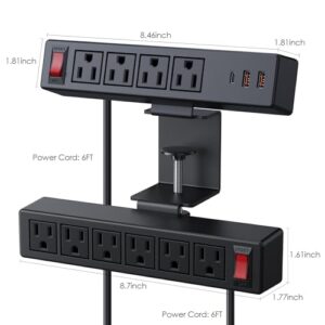 VILONG Desk Clamp Power Strip with USB, 2 in 1 Dual Layer Desktop Edge Power Strip, Removable Clamp Power Socket with 10AC Outlets & Switch, 6ft Extension Cord（Black）