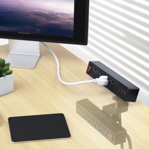 VILONG Desk Clamp Power Strip with USB, 2 in 1 Dual Layer Desktop Edge Power Strip, Removable Clamp Power Socket with 10AC Outlets & Switch, 6ft Extension Cord（Black）