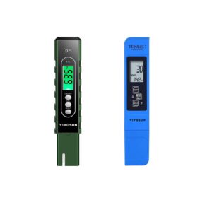 vivosun ph meter digital ph tester pen, army green and tds tester 3-in-1 tds ec & temperature meter ultrahigh accuracy digital water quality tds tester (blue)